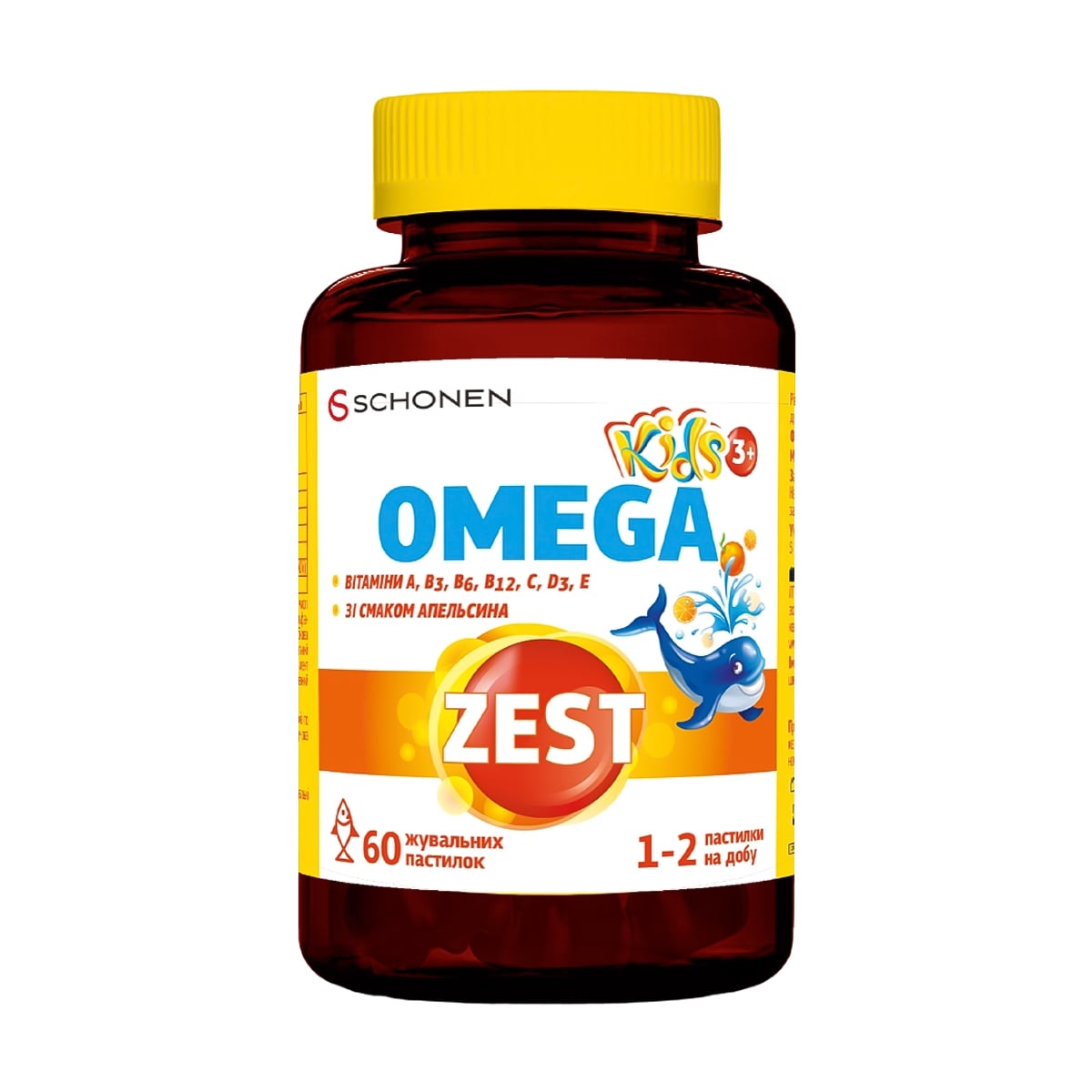 Дитяча омега Schonen Zest Kids Omega зі смаком апельсина, 60 жувальних пастилок